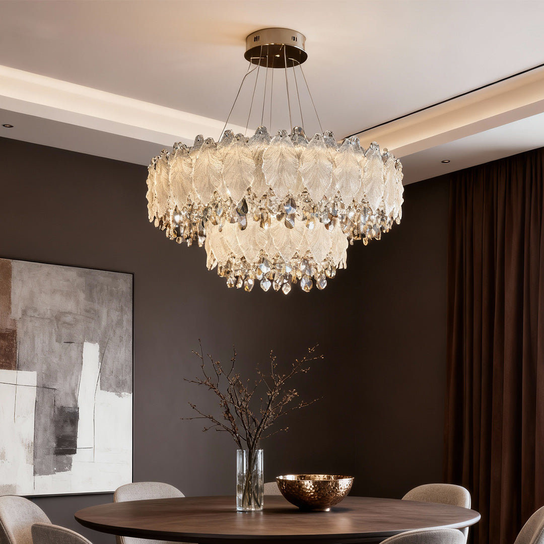 Country French Leaf Crystal Chandelier, Champagne Gold Light 2