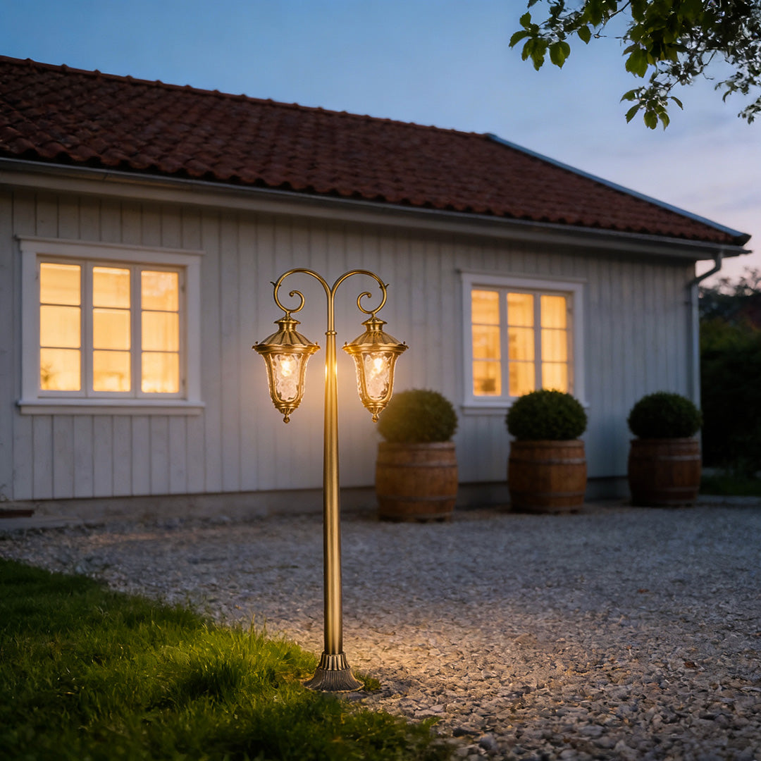 Shepherd Hook Lantern Path Light, Antique Copper Garden Post