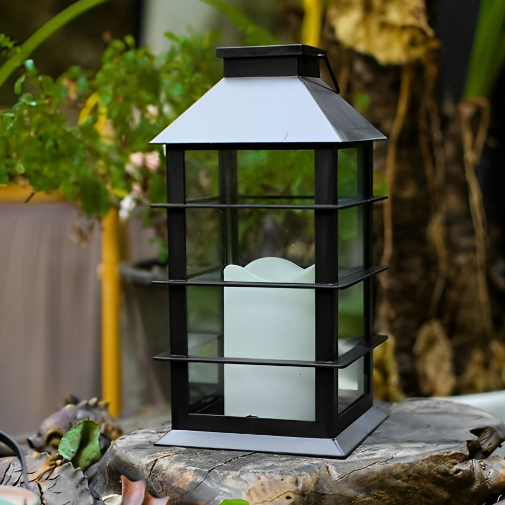 Solar Candle Lantern, Black Portable Hanging Garden Lantern 11