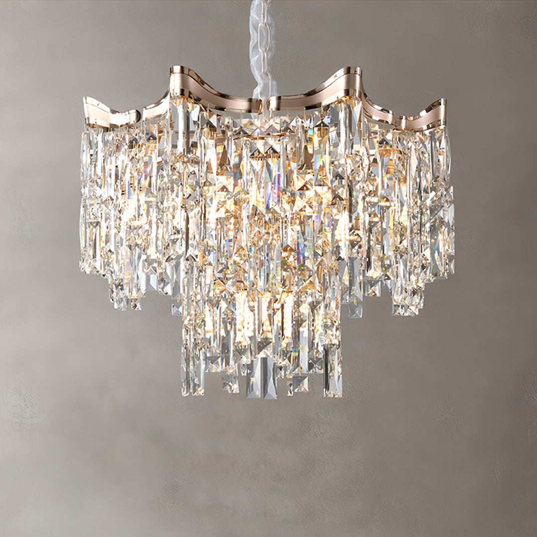 Crystal Waterfall Tiered Chandelier, Gold Metal Ceiling Light 7