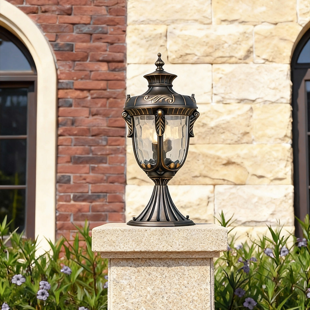 Classic Copper Column Light, Antique Copper Glass Pillar Light