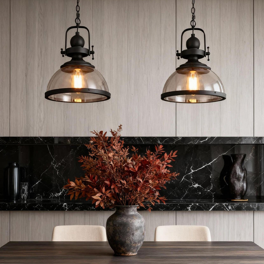 Clear Glass Pendant Light, Retro Industrial Island Fixture, view 6