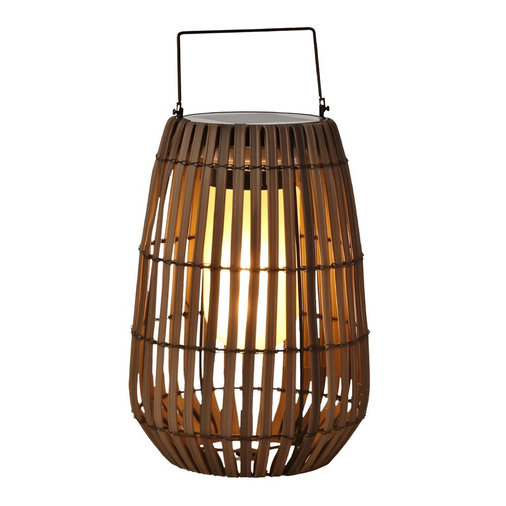 Woven Rattan Look Garden Lantern, Iron Handle Outdoor Floor Lantern 7