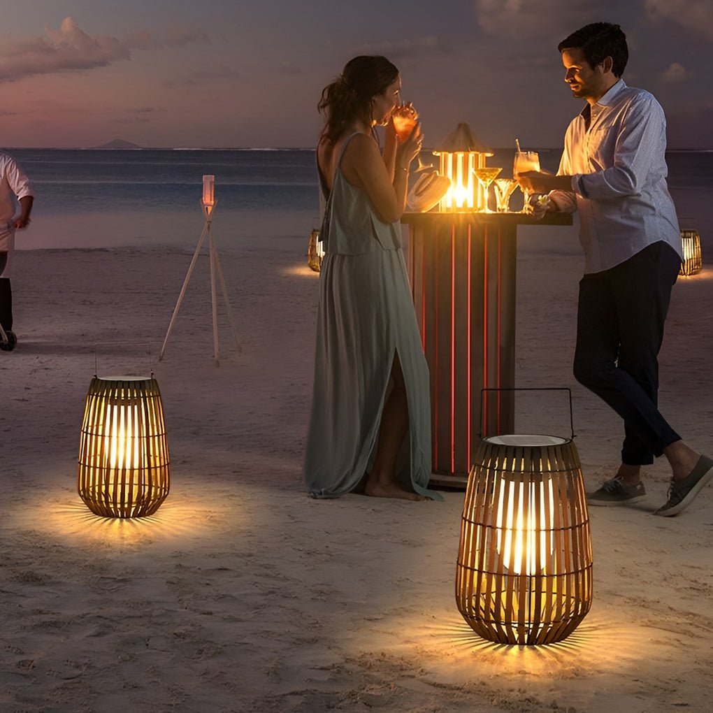 Woven Rattan Look Garden Lantern, Iron Handle Outdoor Floor Lantern 3