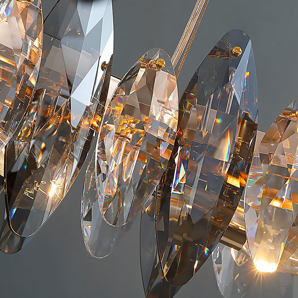 Smoky Leaf K9 Crystal Ring Chandelier, Modern Iron Ceiling Light 9