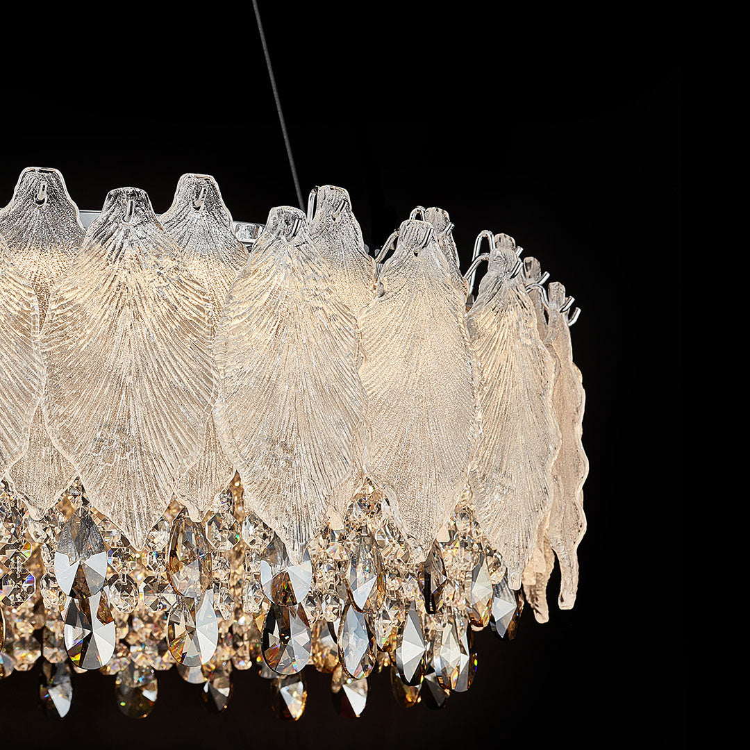 Country French Leaf Crystal Chandelier, Champagne Gold Light 8