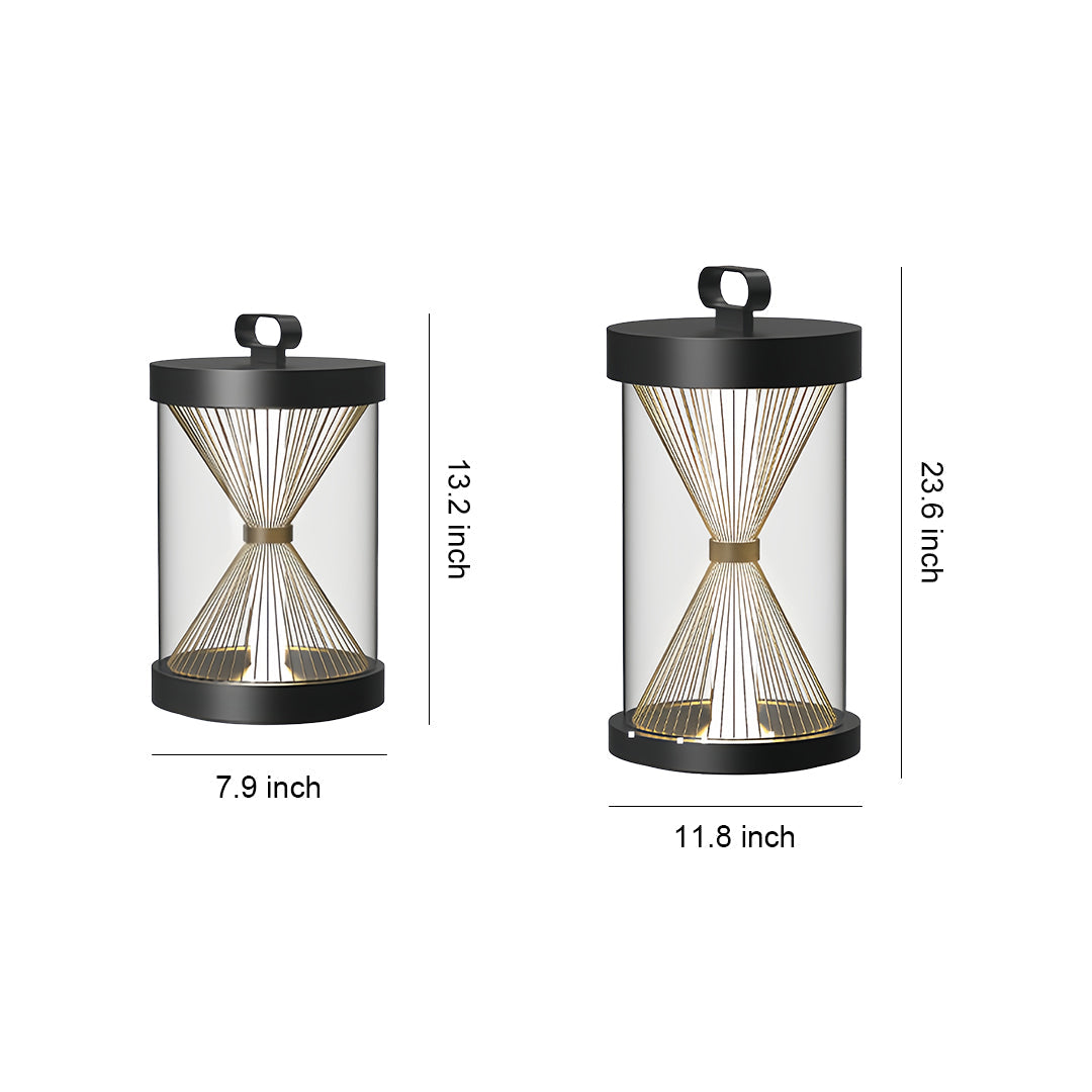 Hourglass Glass Lantern, Black Stainless Steel Outdoor Lantern