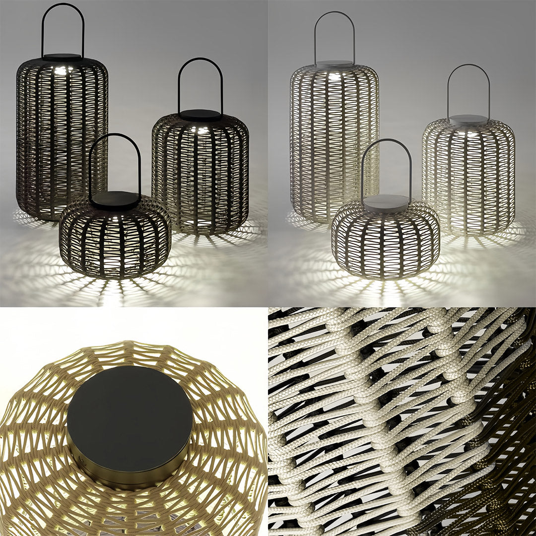 Woven Rope Lantern, Stainless Steel Frame Outdoor Floor Lantern