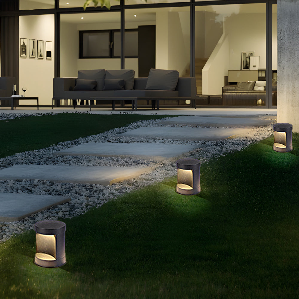 Cylinder Lawn Post Light, Solar or Hardwired Garden Fixture, view 9