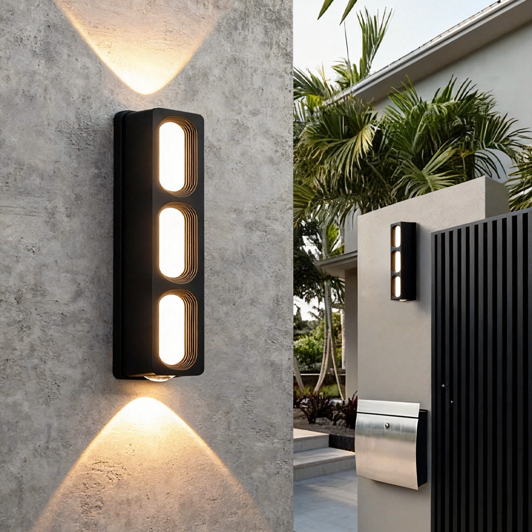 Portal Up and Down Outdoor Wall Light, Black Aluminum Sconce