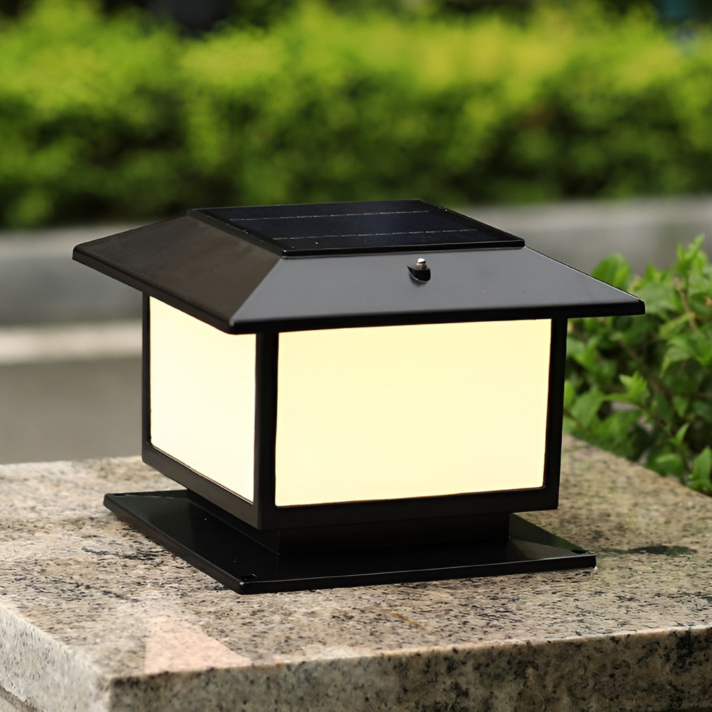 Square Lantern Pillar Light, Black Die Cast Aluminum Post Cap Light 6