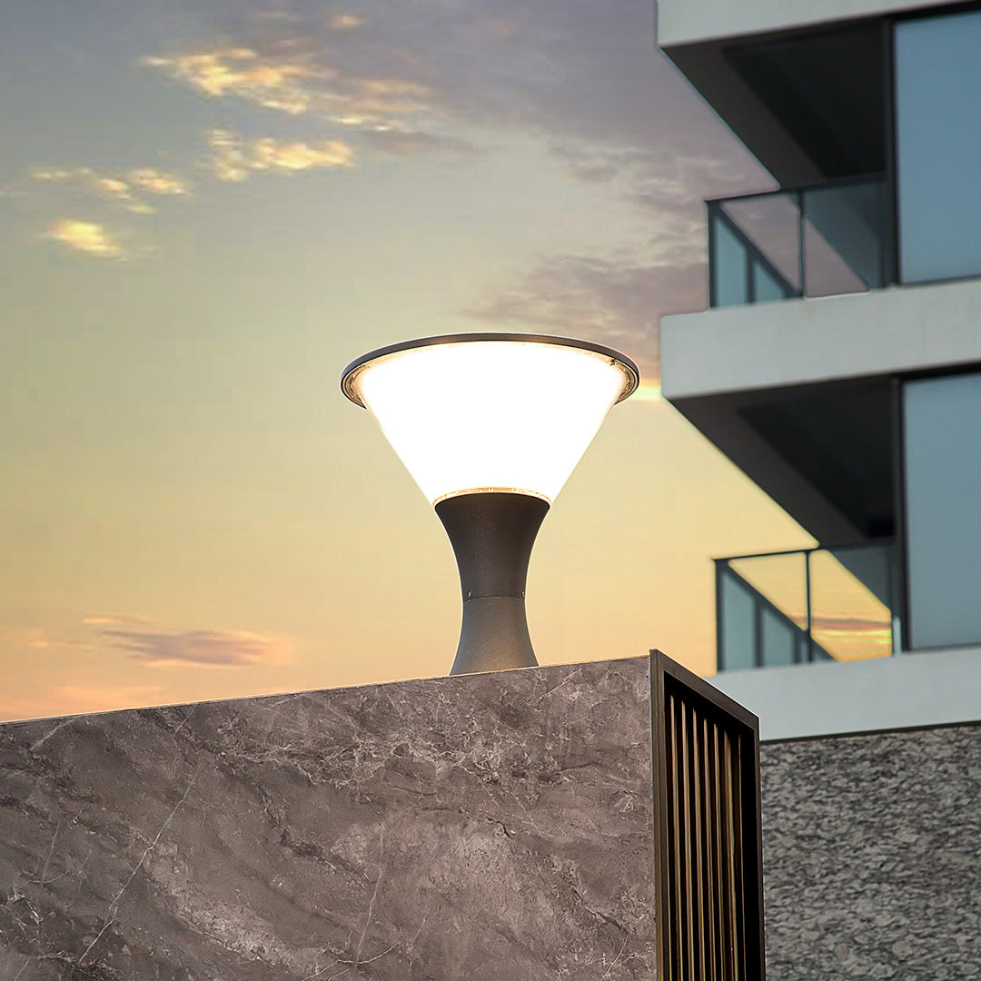 Flared Cone Pier Light, Matte Black Aluminum Garden Post Light
