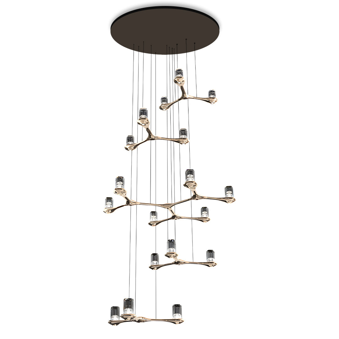 Twig Copper Crystal Staircase Chandelier, Warm Gold Long Drop Light 6