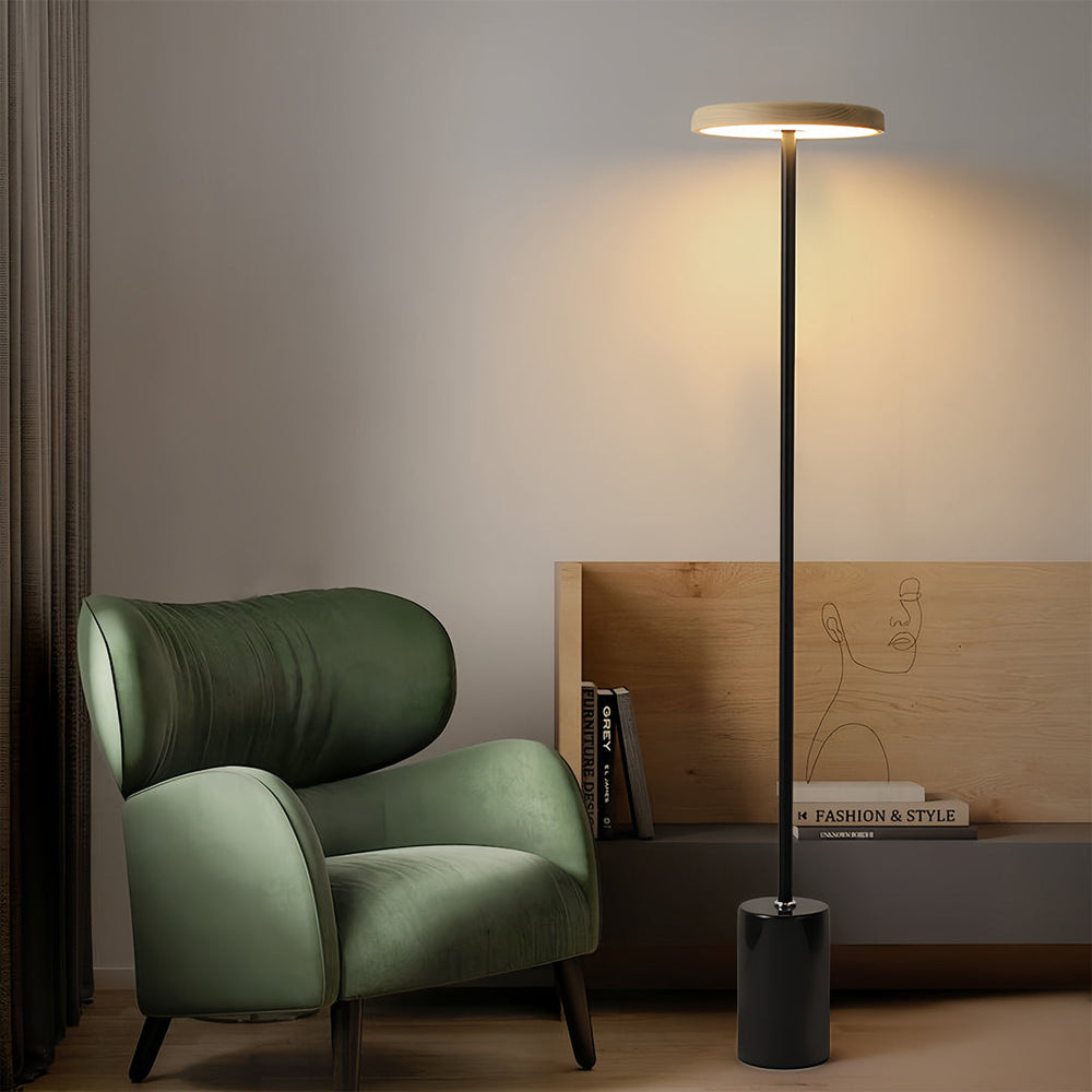 Marble Base Floor Lamp, Walnut Dimmable LED Standing Uplight, view 3