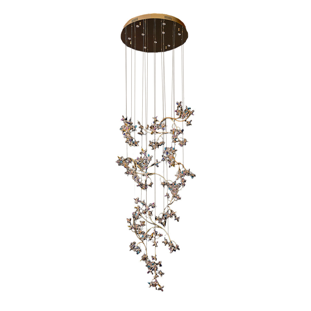 Crystal Blossom Vine Staircase Chandelier, Stainless Steel Drop Light 6