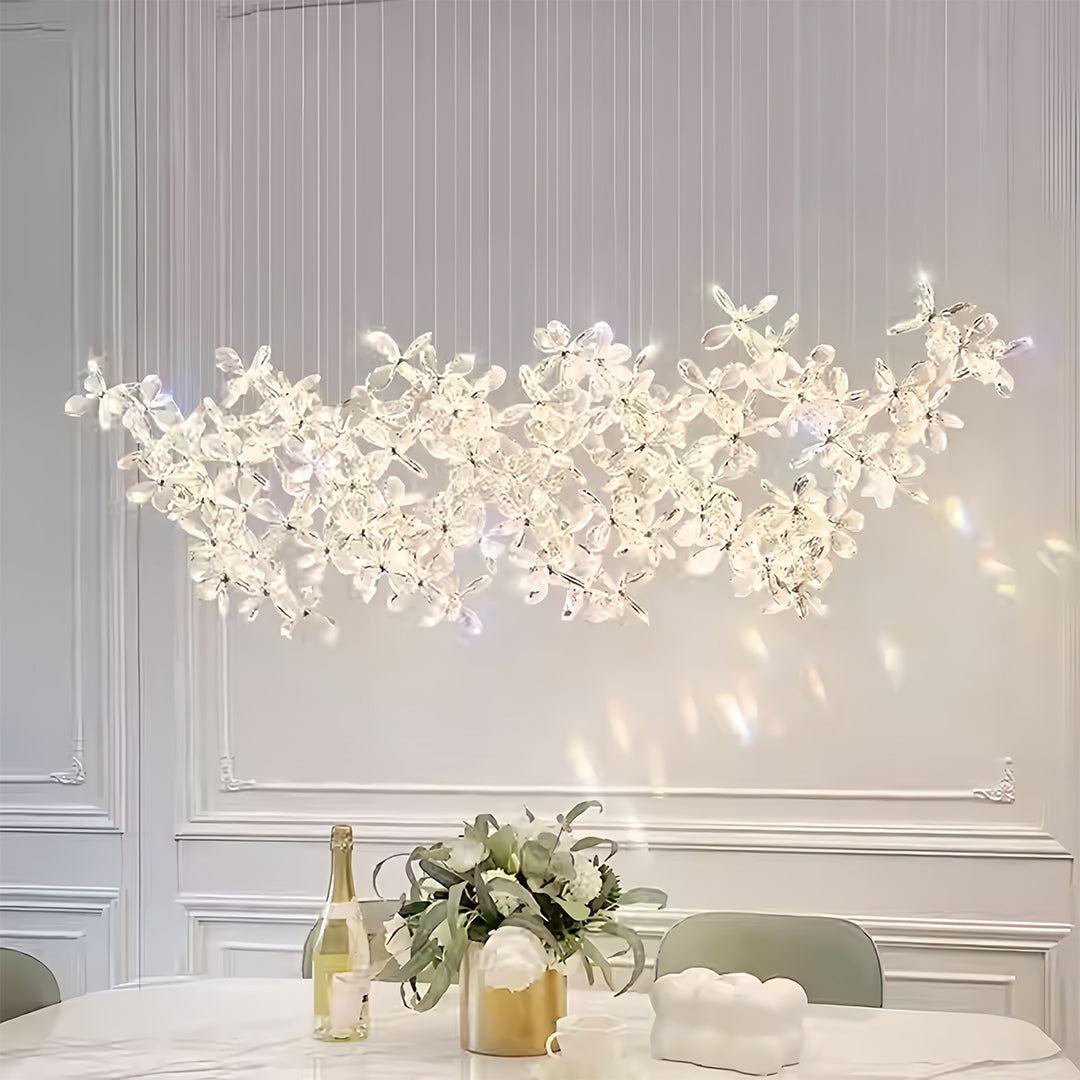 Crystal Blossom Cloud Chandelier, Chrome Rectangular Island Light 4