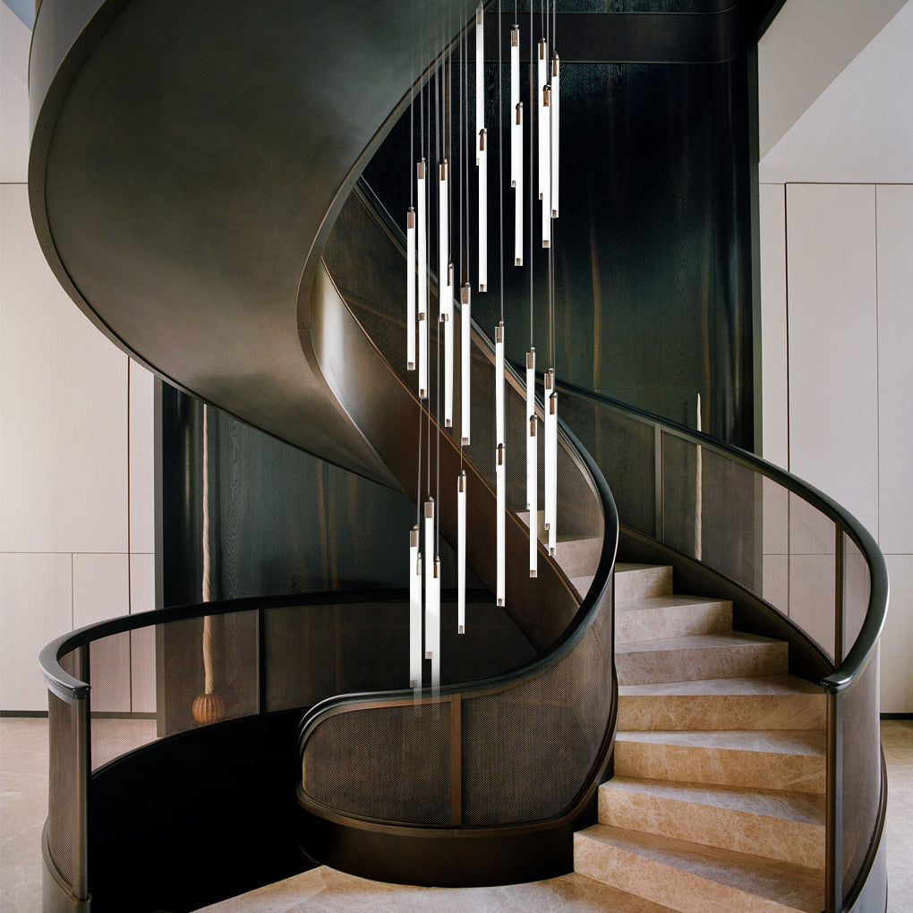 Spiral Tube Staircase Chandelier, Acrylic LED in Gold or Black
