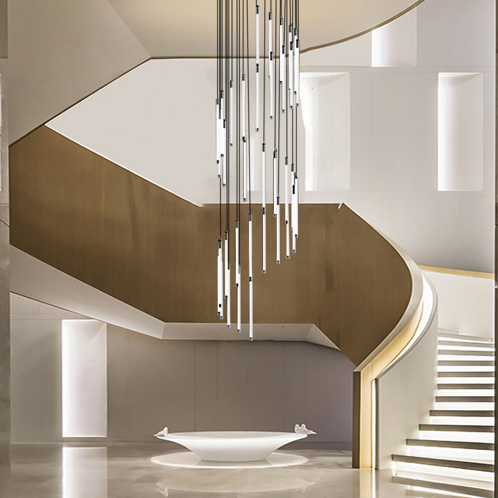 Spiral Tube Staircase Chandelier, Acrylic LED in Gold or Black