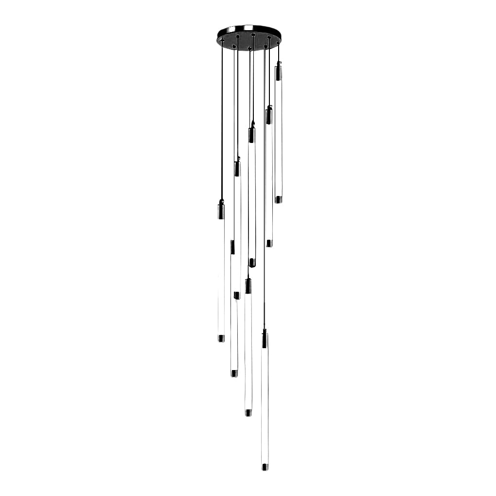 Spiral Tube Staircase Chandelier, Acrylic LED in Gold or Black
