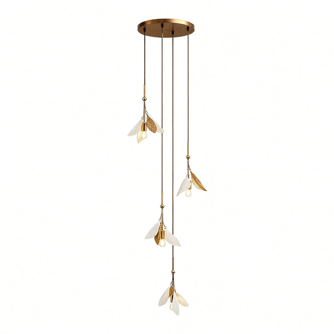 Ceramic Blossom Spiral Staircase Chandelier, Gold Iron Long Drop Light 12