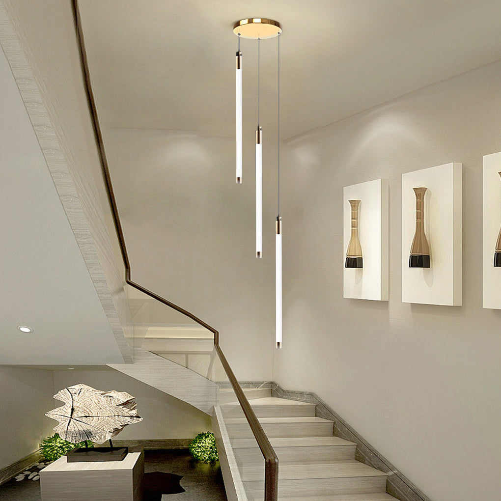 Spiral Tube Staircase Chandelier, Acrylic LED in Gold or Black