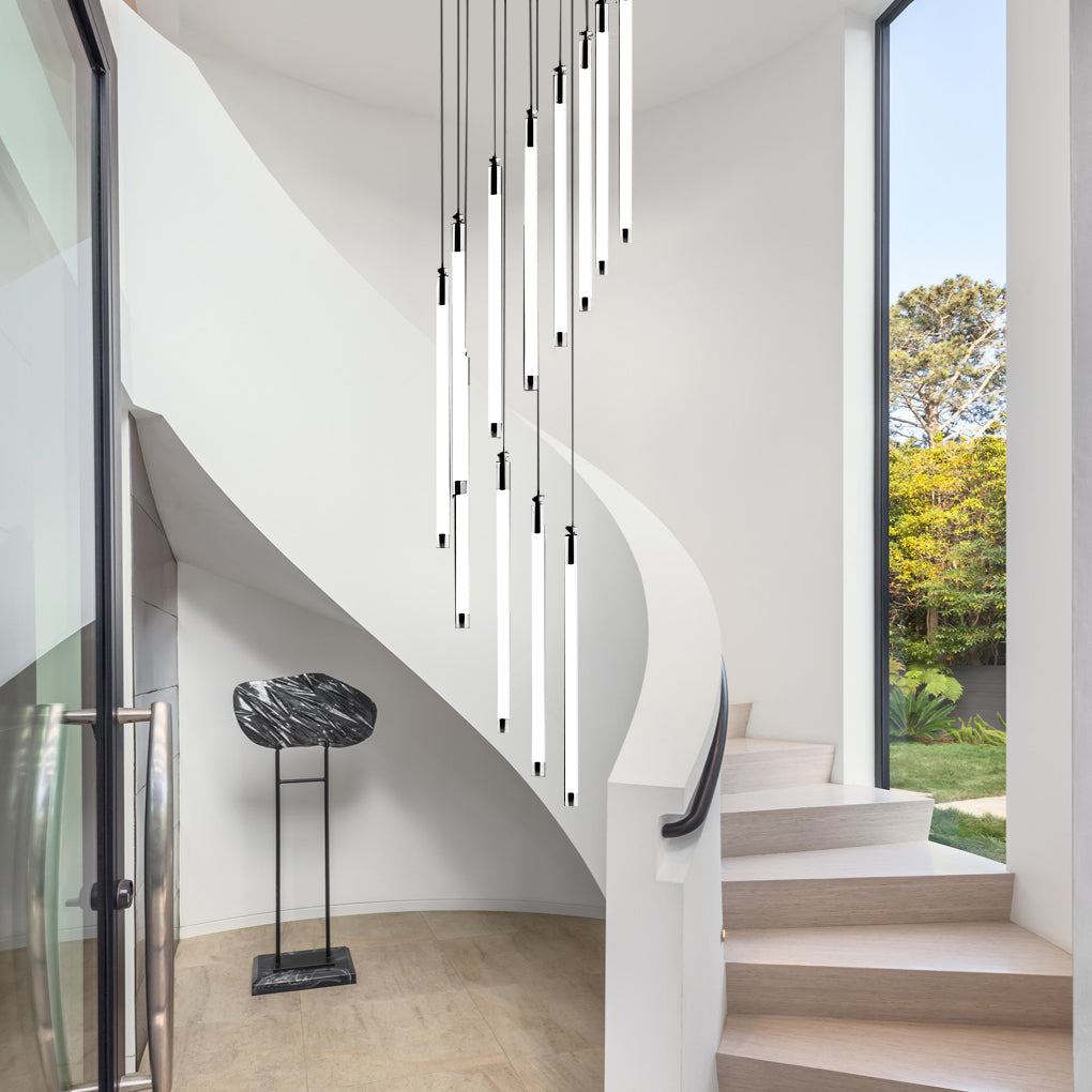 Spiral Tube Staircase Chandelier, Acrylic LED in Gold or Black