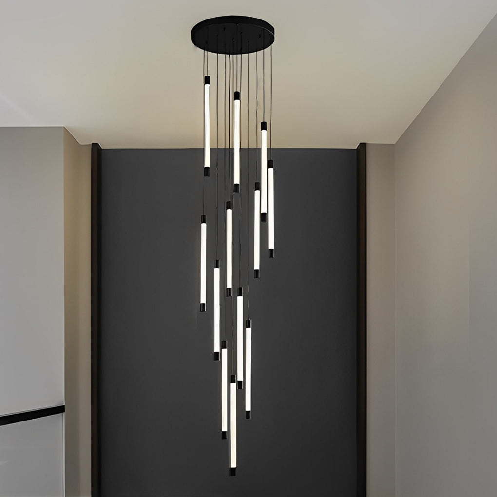 Spiral Tube Staircase Chandelier, Acrylic LED in Gold or Black