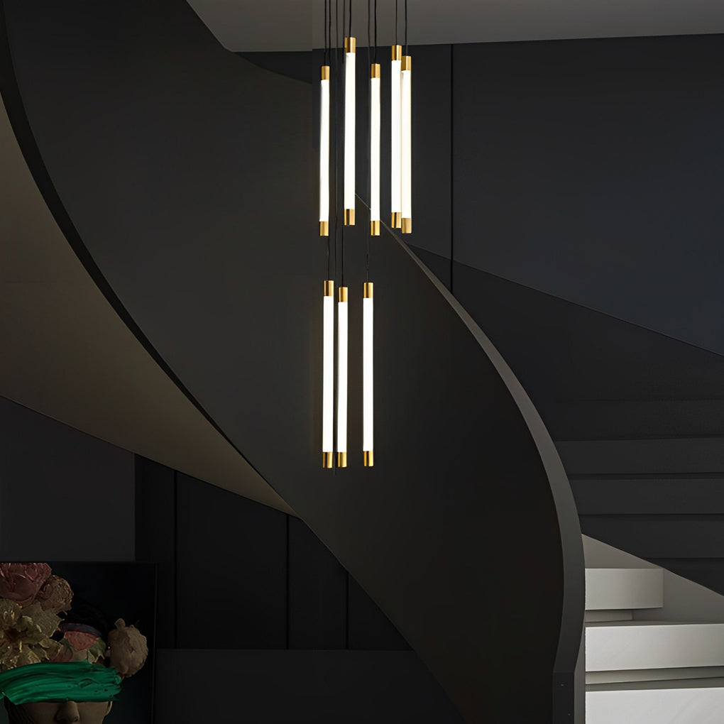 Spiral Tube Staircase Chandelier, Acrylic LED in Gold or Black
