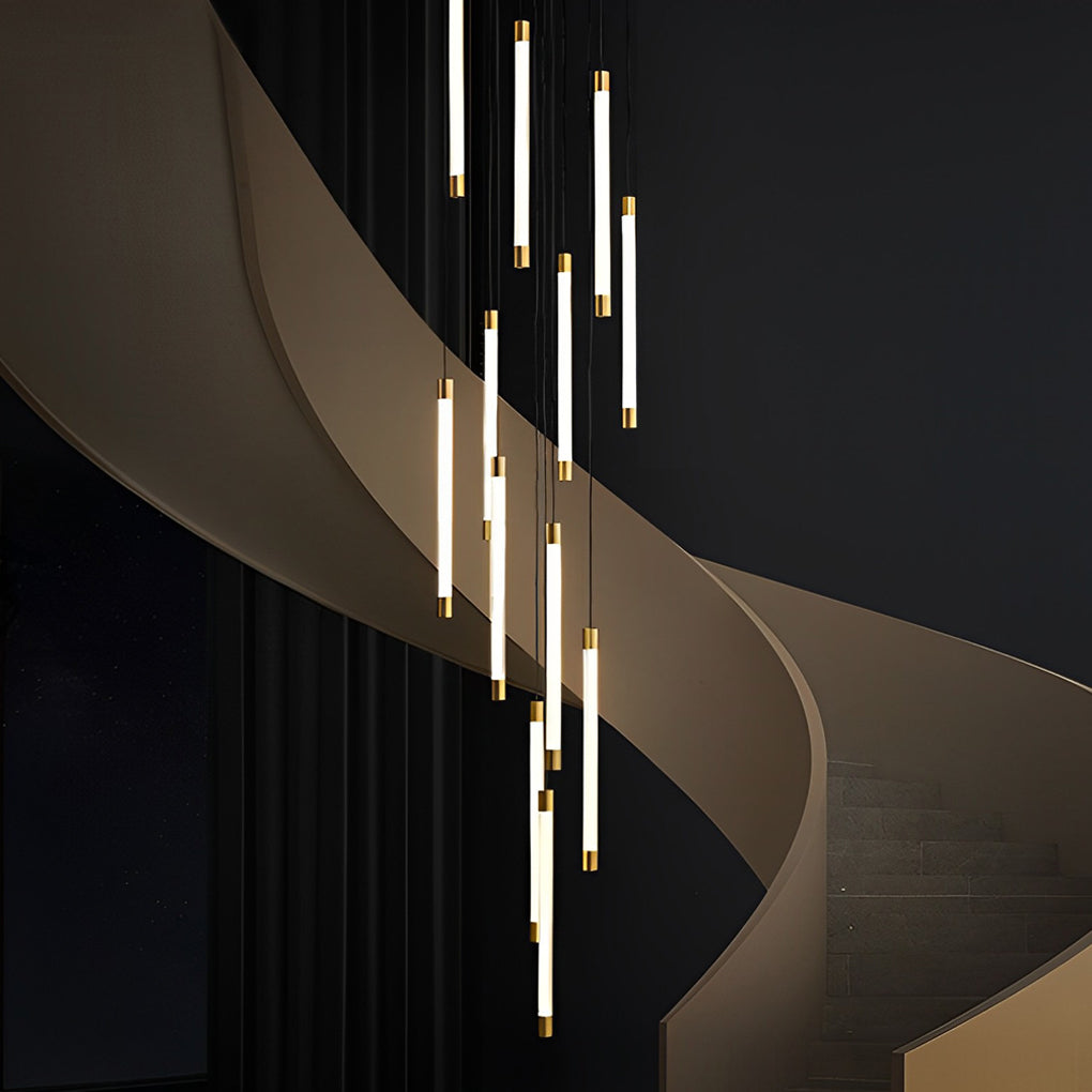 Spiral Tube Staircase Chandelier, Acrylic LED in Gold or Black