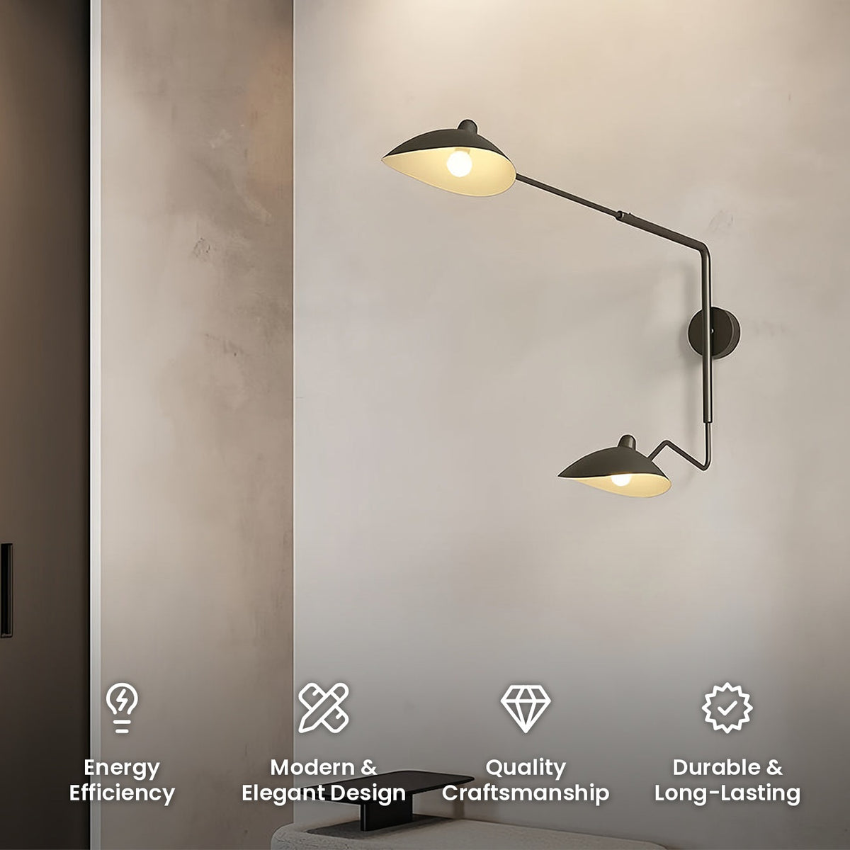 Contemporary Swing Arm Wall Light: energy efficiency, modern and elegant design, quality craftsmanship, durable and long-lasting