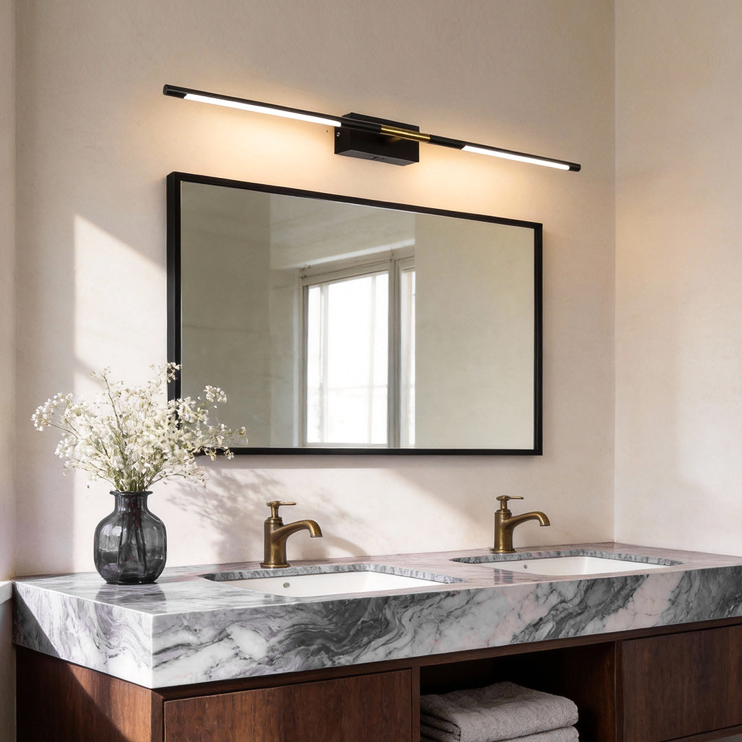 Slender Rod Vanity Light, Black and Gold LED Bath Bar