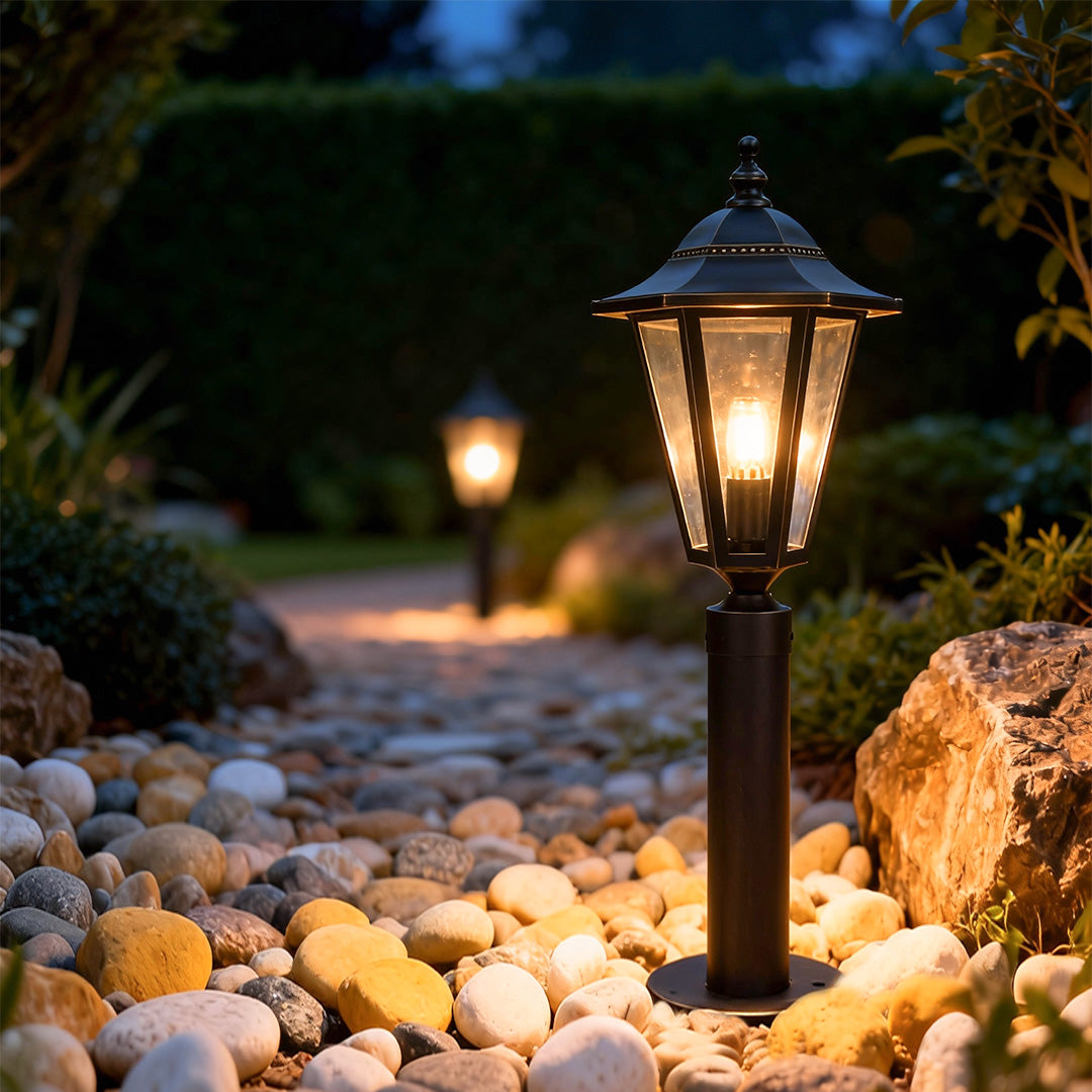 Carriage Lantern Path Light, Black Copper Landscape Post Light