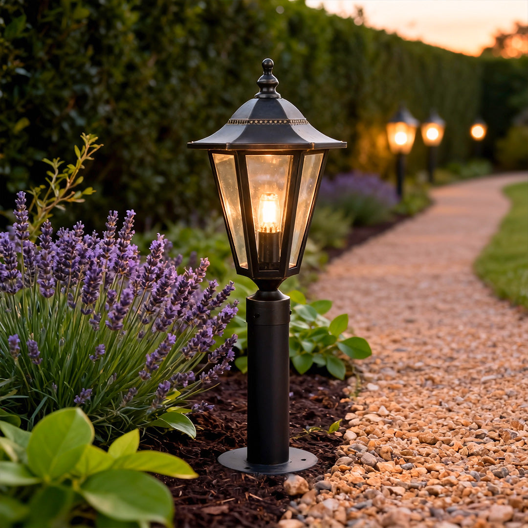Carriage Lantern Path Light, Black Copper Landscape Post Light