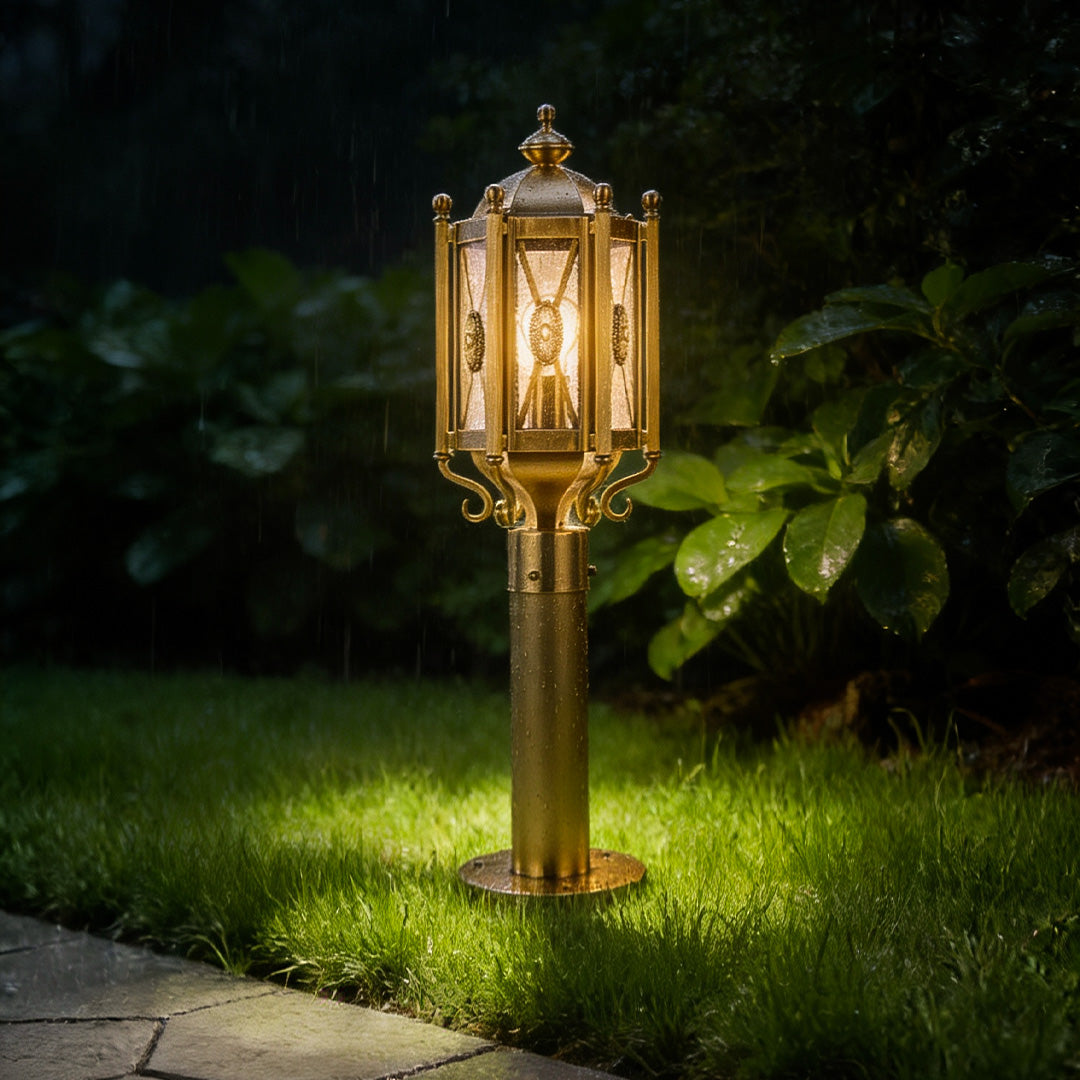 Classic Brass Path Light, Antique Copper Glass Garden Lantern