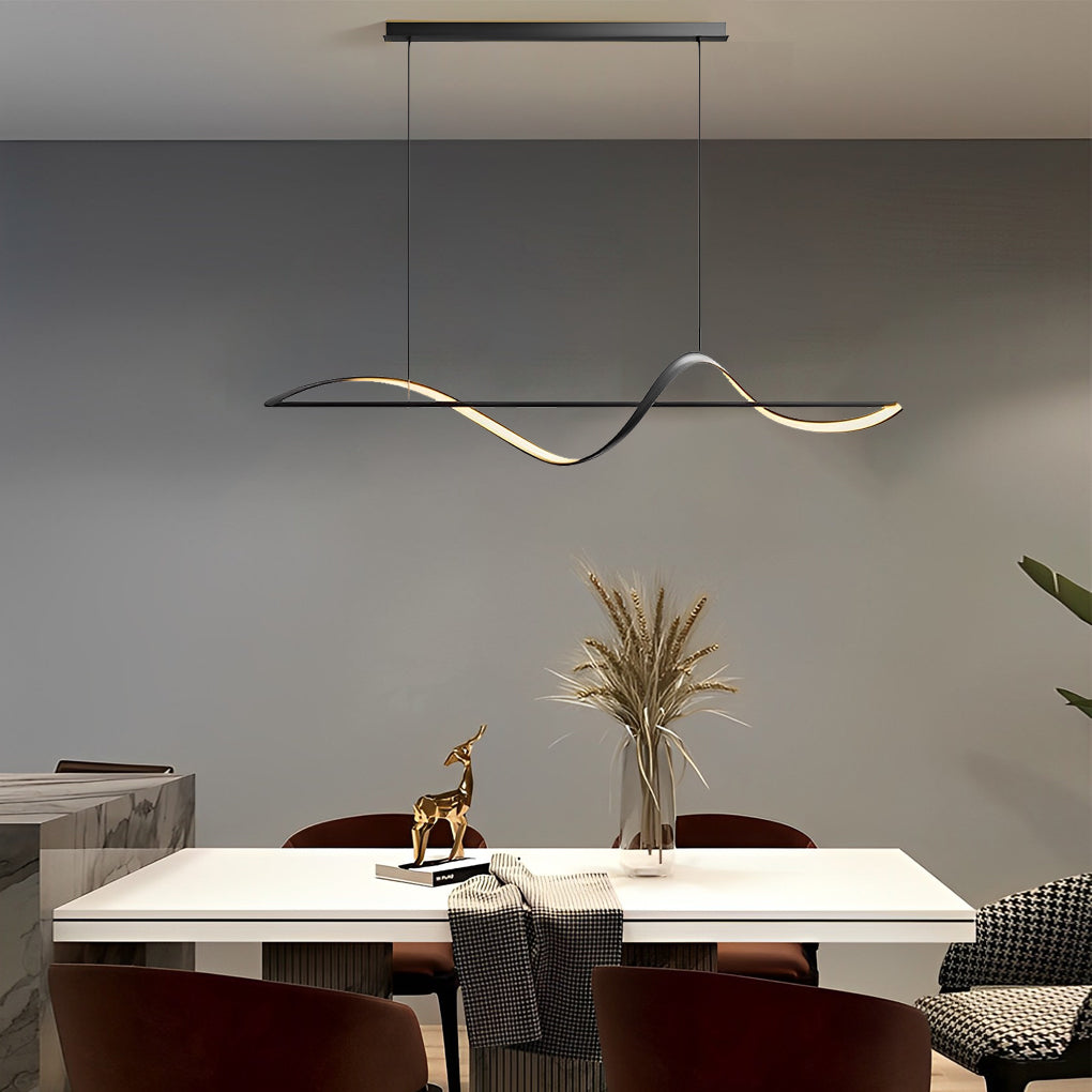 Copper Wave Strip LED Linear Pendant, Modern Dining Room Light