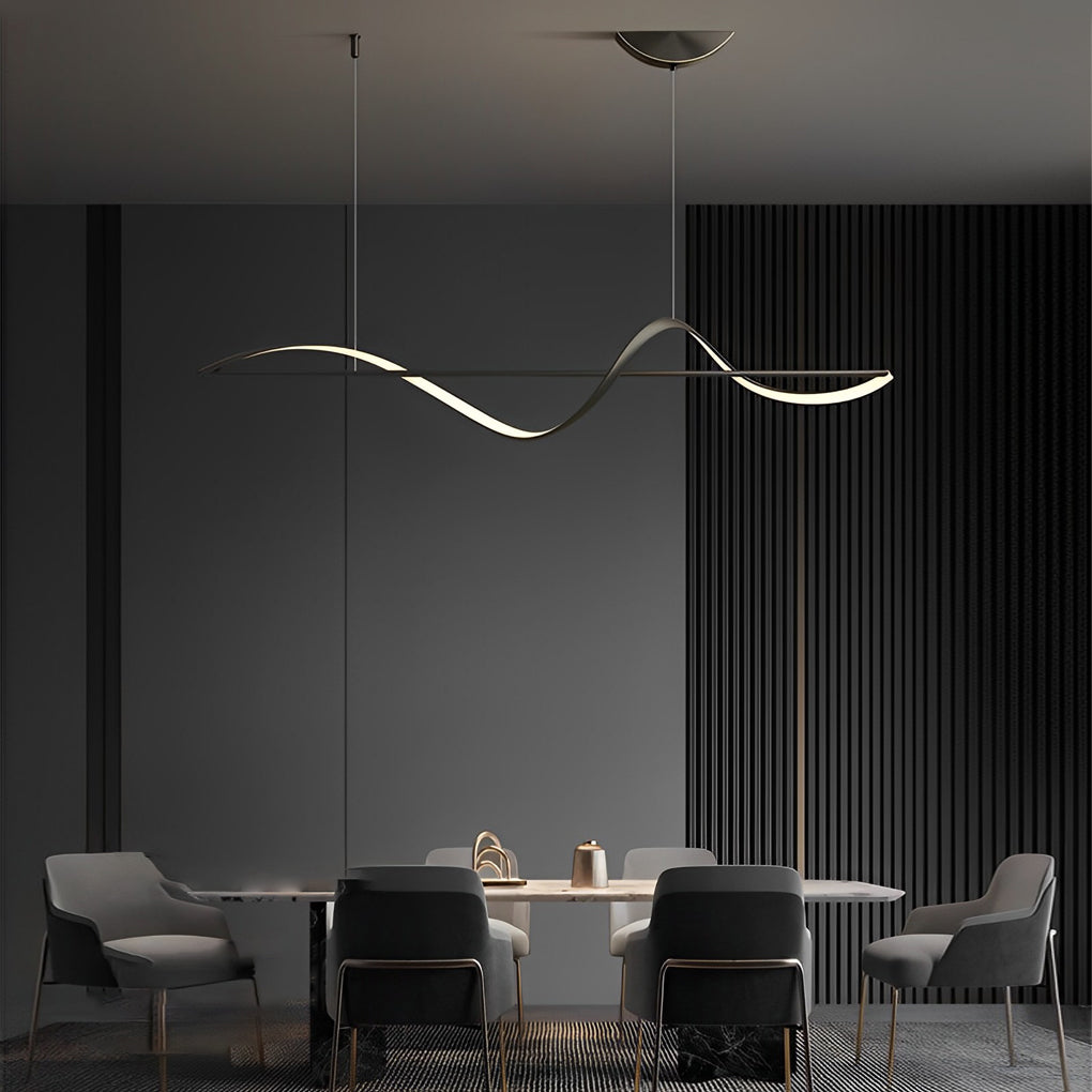Copper Wave Strip LED Linear Pendant, Modern Dining Room Light