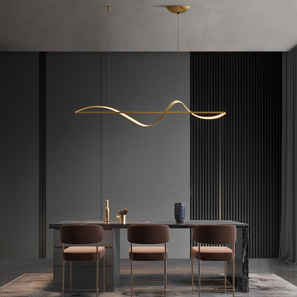 Copper Wave Strip LED Linear Pendant, Modern Dining Room Light