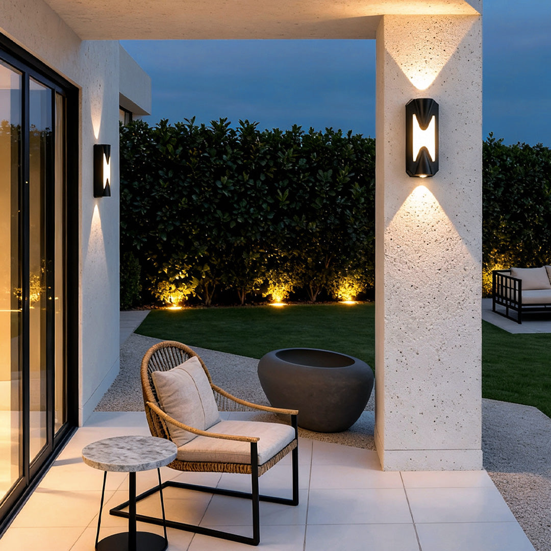 Faceted Geometric Outdoor Wall Light, Black Patio Sconce