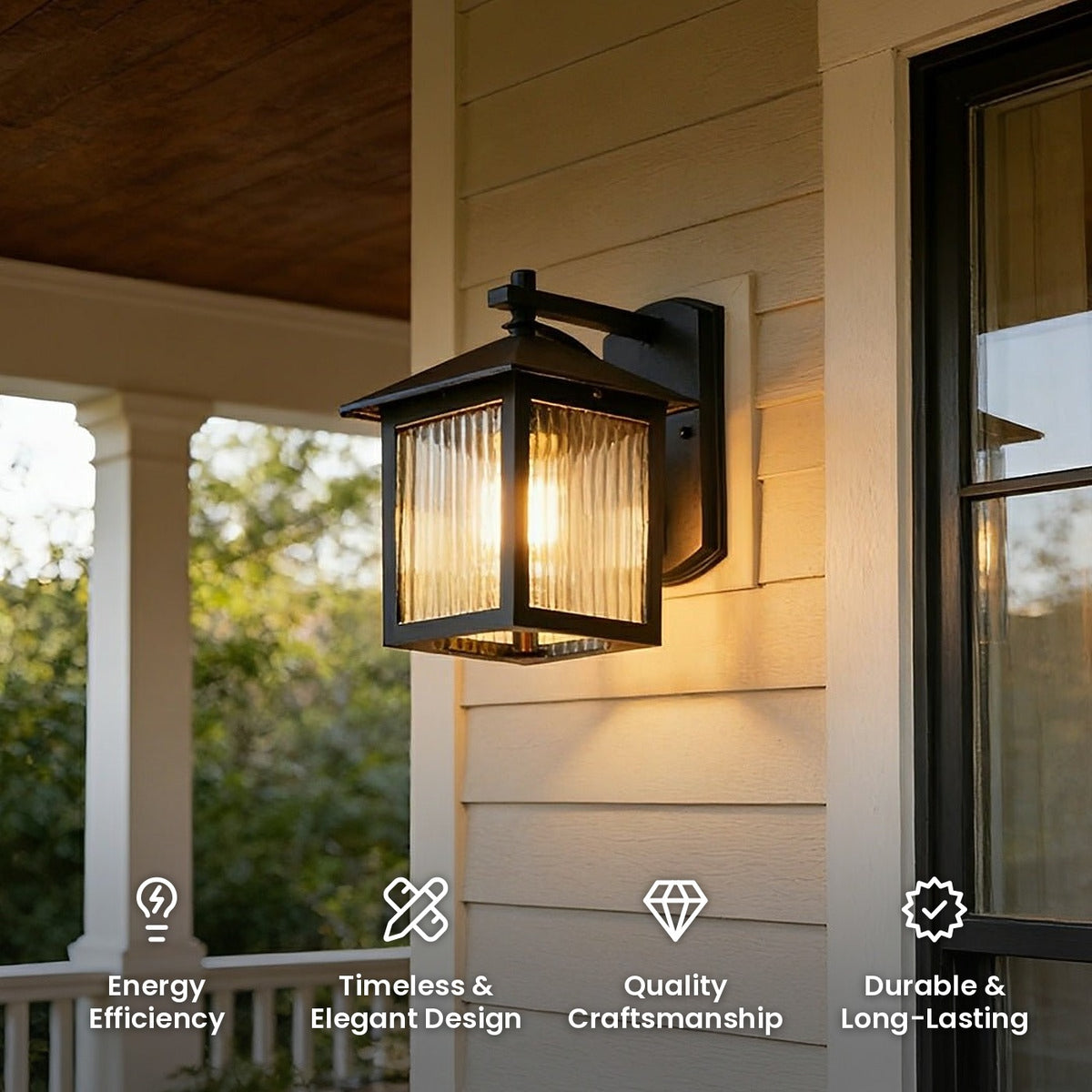 Craftsman Grid Lantern Porch Light: energy efficiency, timeless and elegant design, quality craftsmanship, durable and long-lasting