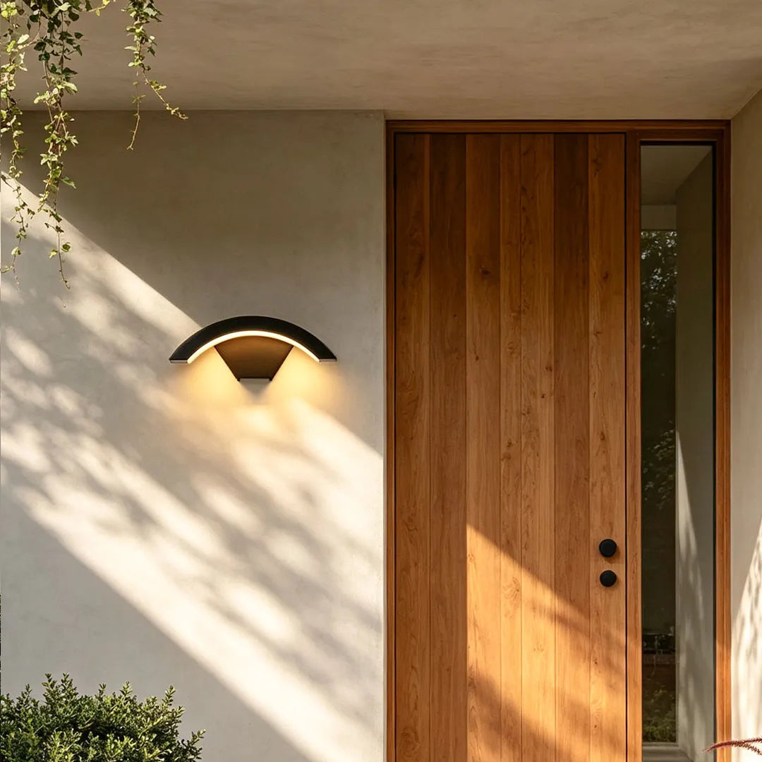 Curved Glow Porch Light, Black Aluminum Outdoor Wall Sconce
