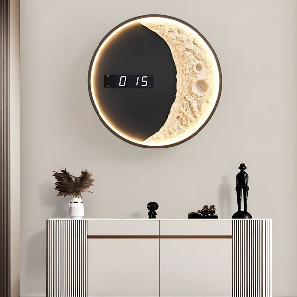 Crescent Moon Digital Clock Wall Light