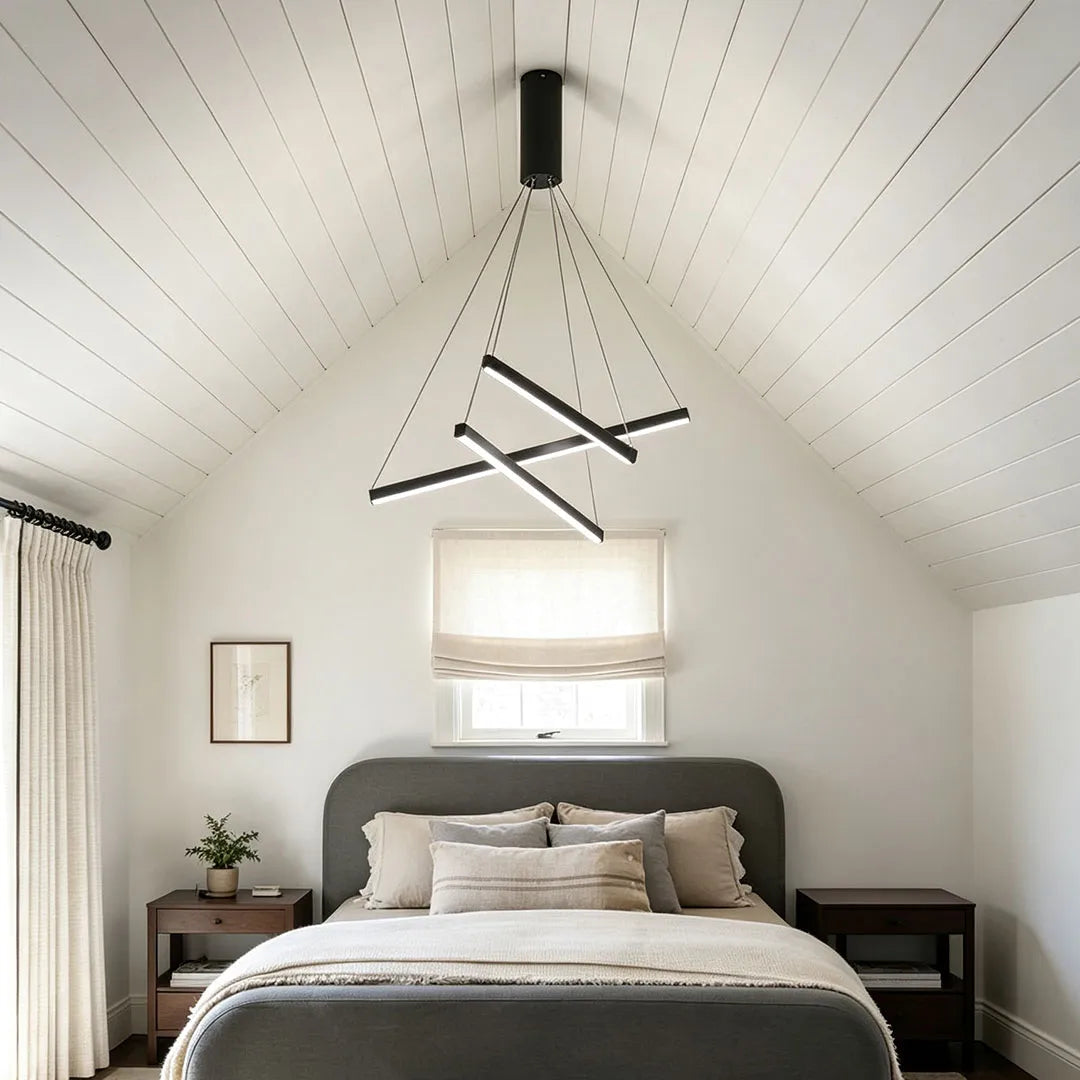 Criss Linear Chandelier, Black Iron and Aluminum LED