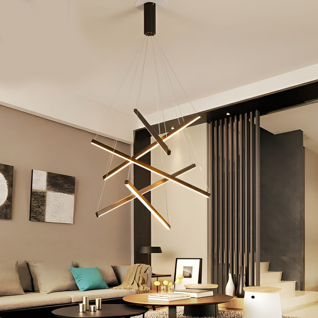 Criss Linear Chandelier, Black Iron and Aluminum LED