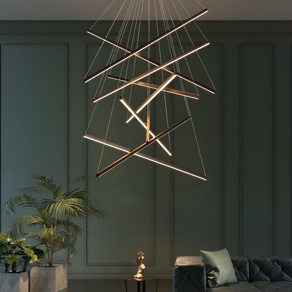 Criss Linear Chandelier, Black Iron and Aluminum LED