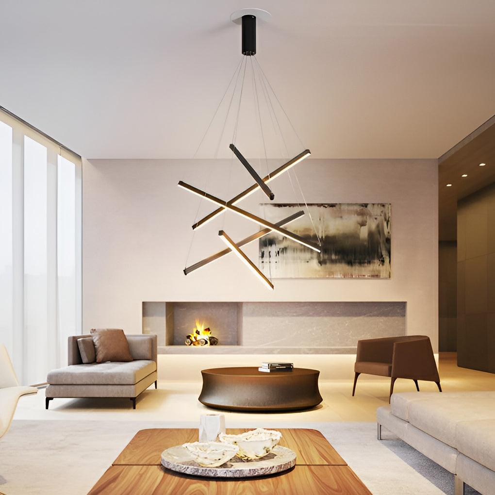 Criss Linear Chandelier, Black Iron and Aluminum LED