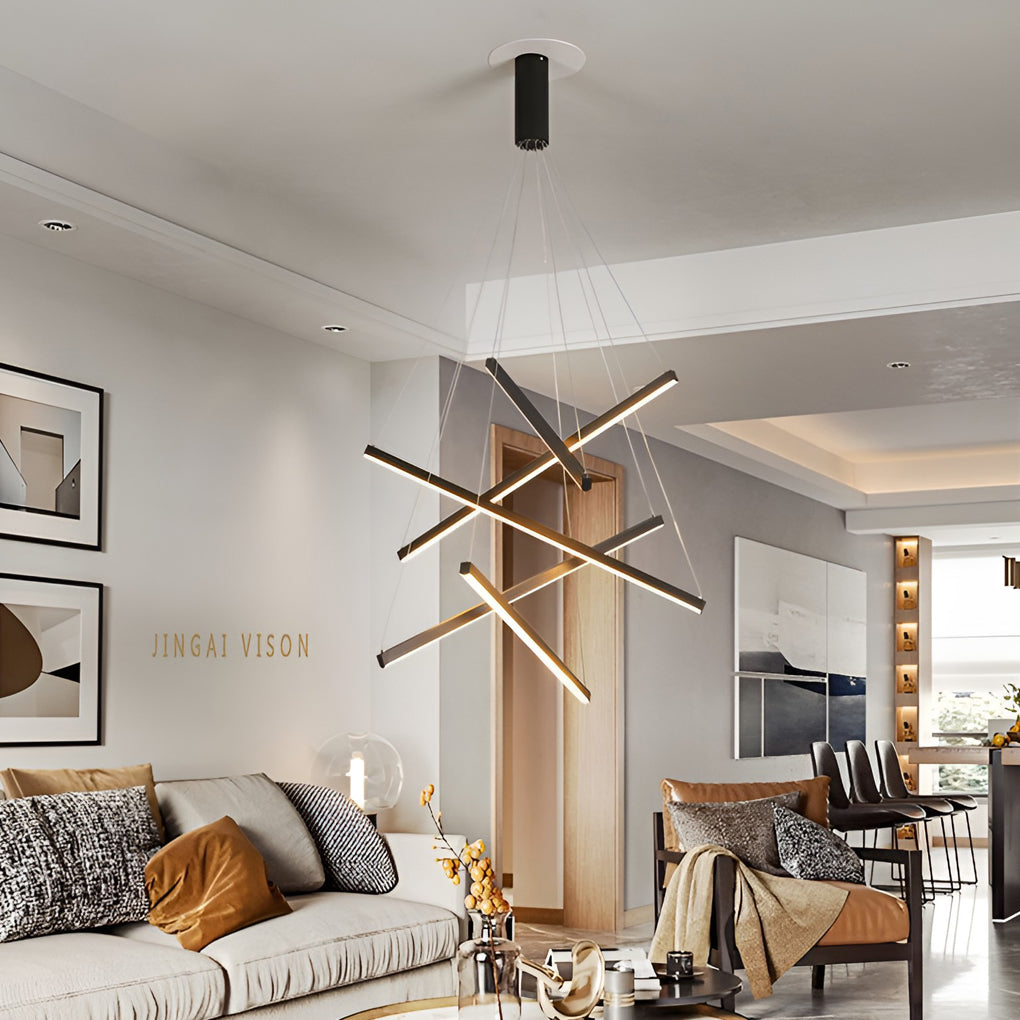 Criss Linear Chandelier, Black Iron and Aluminum LED
