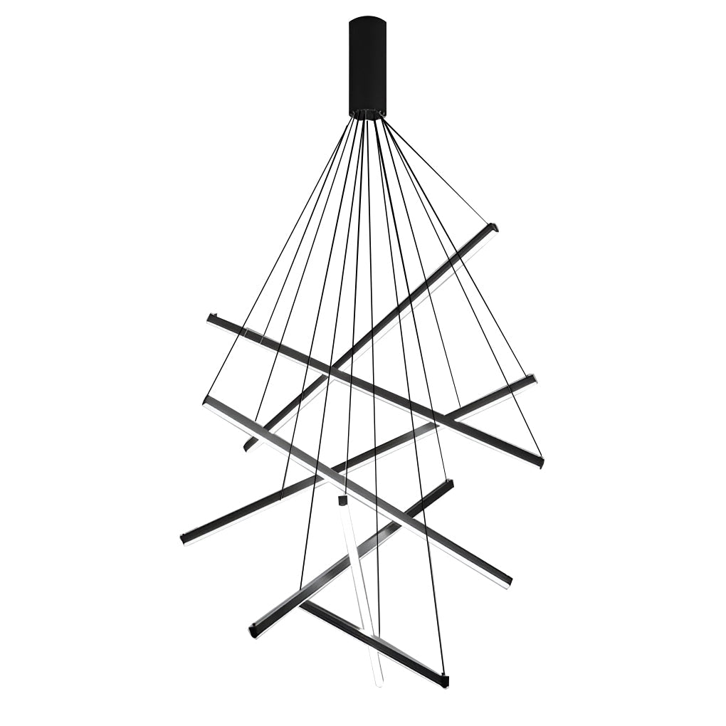 Criss Linear Chandelier, Black Iron and Aluminum LED