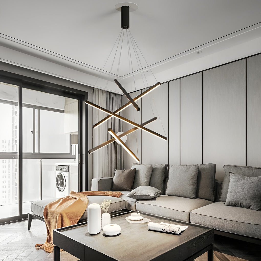 Criss Linear Chandelier, Black Iron and Aluminum LED