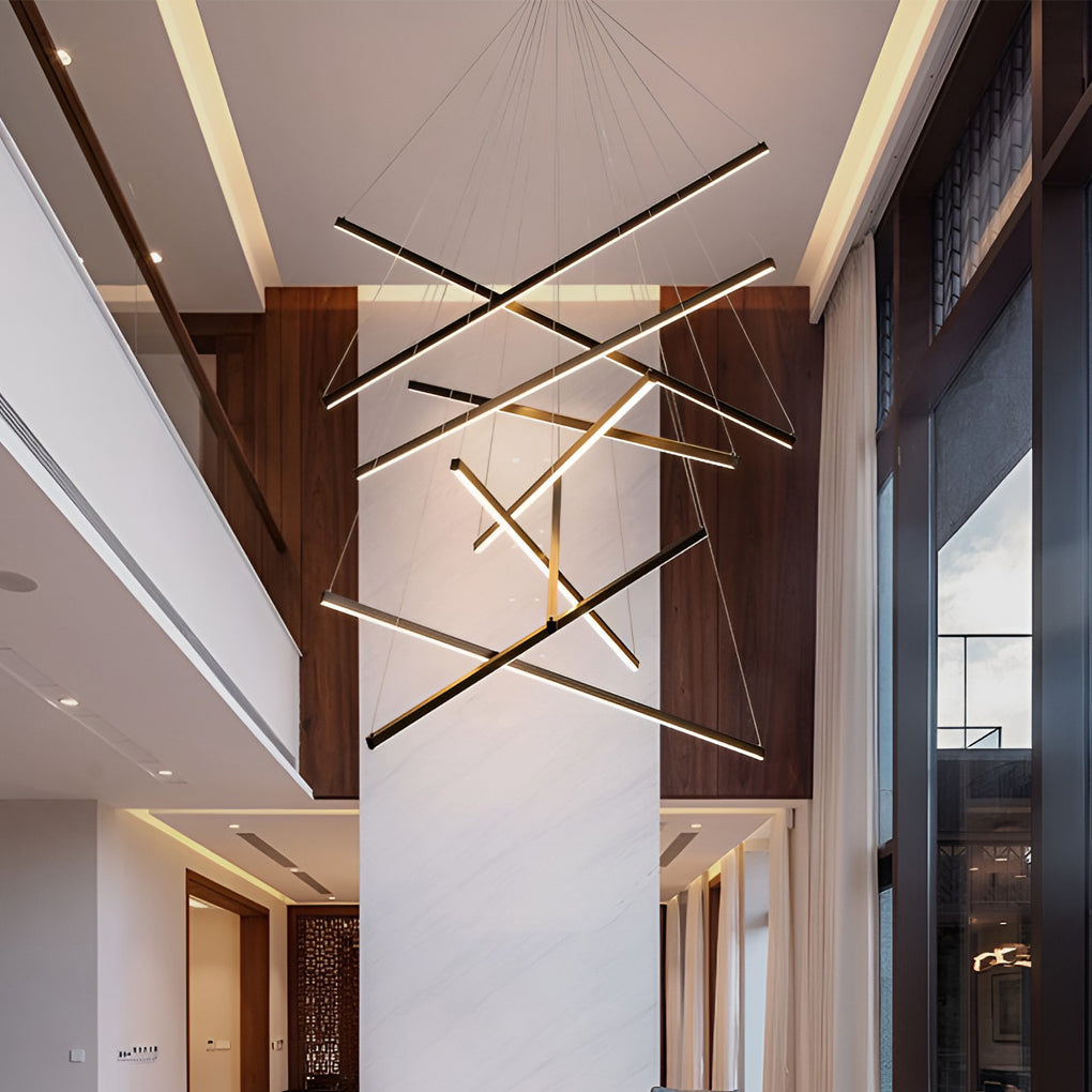 Criss Linear Chandelier, Black Iron and Aluminum LED