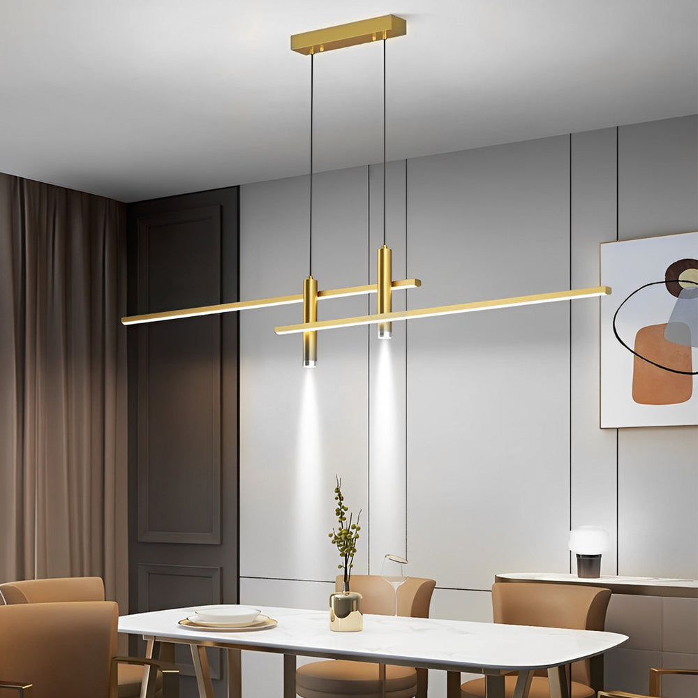 Crossbar Lines LED Linear Pendant, Slim Iron Island Ceiling Light
